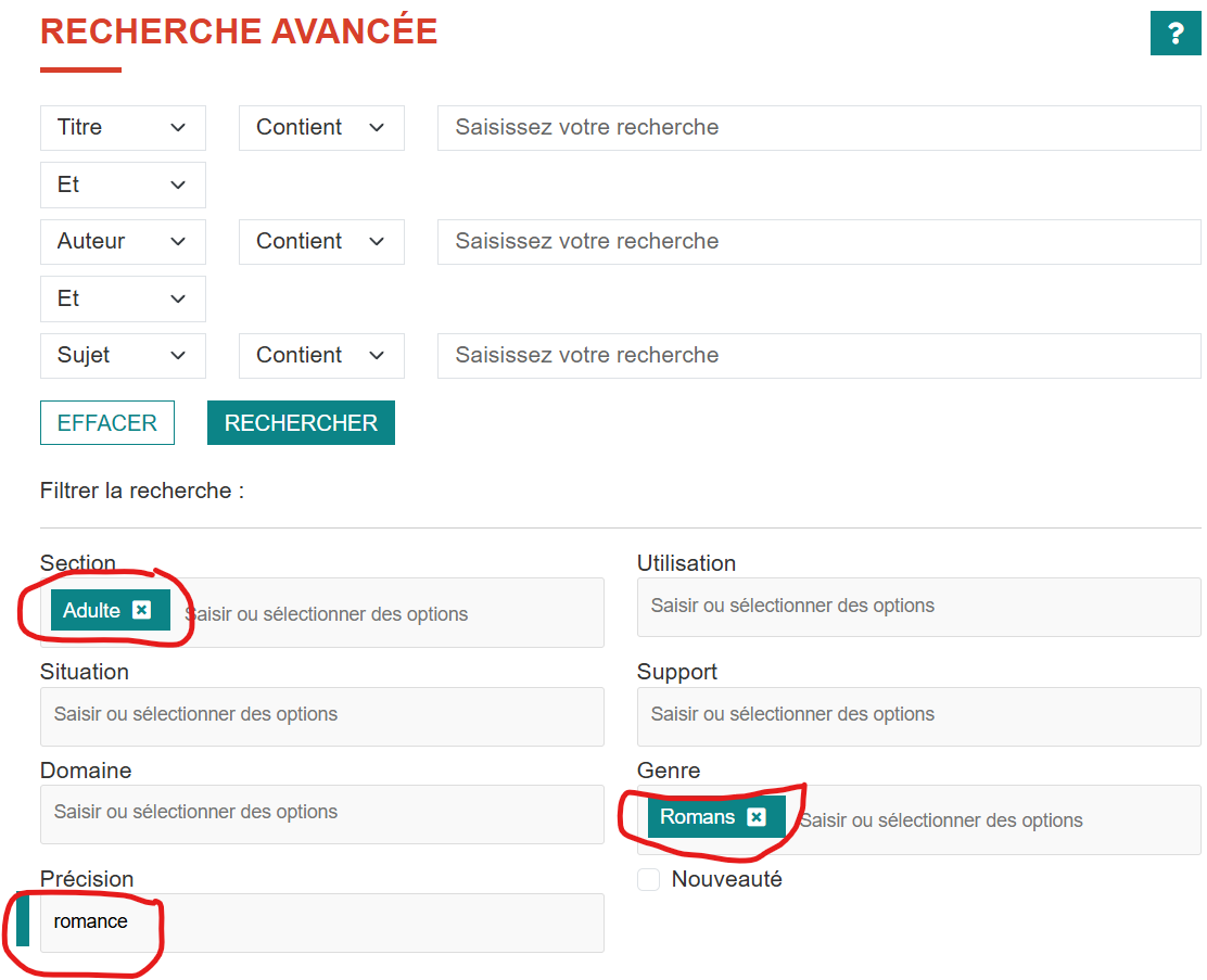 romance recherche avancee